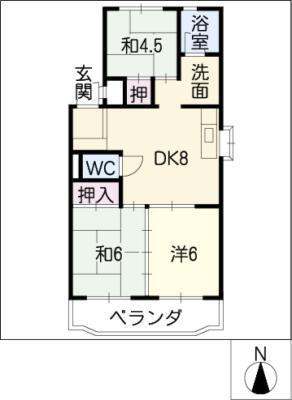 ダイヤマンション(3DK/4階)の間取り写真