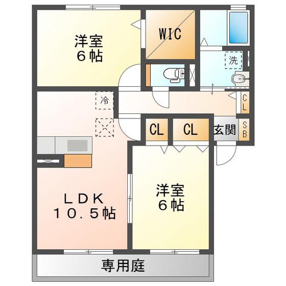 ボヌールアビテ(2LDK/1階)の間取り写真