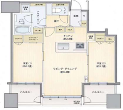シティタワー大阪本町(2LDK/17階)の間取り写真