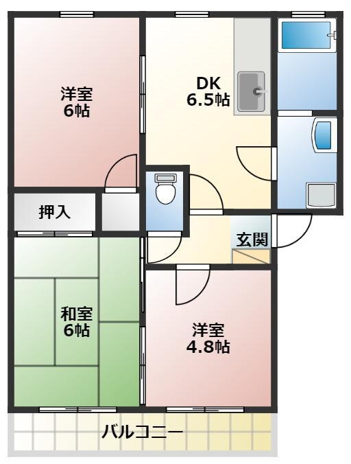 アーバンハイツB棟(3DK/1階)の間取り写真
