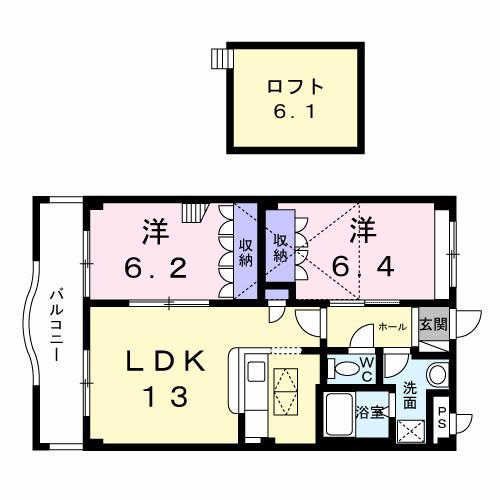 マウントック・レオ(2LDK/2階)の間取り写真