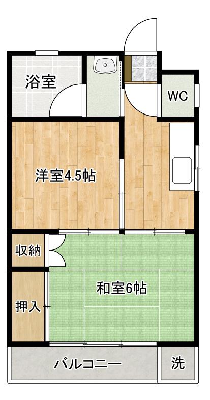 まことハイツ(2K/4階)の間取り写真