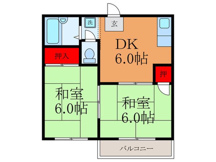 メイプルハイム大塚(2DK/2階)の間取り写真