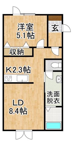 バニラスカイ(1LDK/2階)の間取り写真