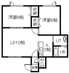 JR富良野線 緑が丘駅(北海道) 徒歩51分 2階建 築26年(2LDK/2階)の間取り写真