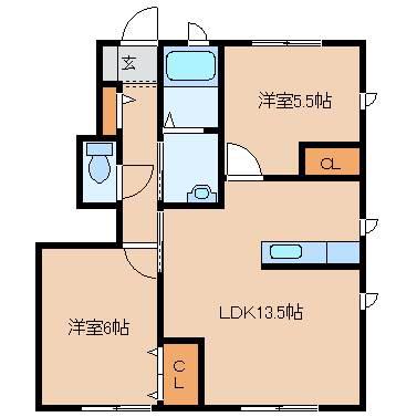 シャーメゾン本郷A棟(2LDK/1階)の間取り写真