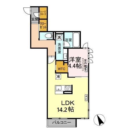 D-INVEST陣場 B(1LDK/3階)の間取り写真
