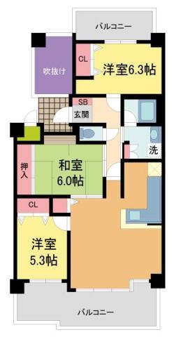 ラ・ビスタ宝塚サウステラス2番館(3LDK/1階)の間取り写真
