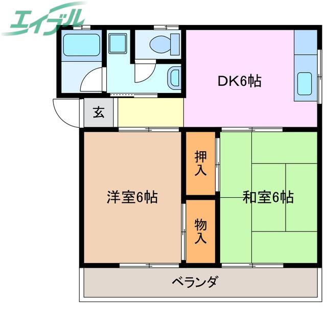 エターナル阿倉川(2DK/2階)の間取り写真
