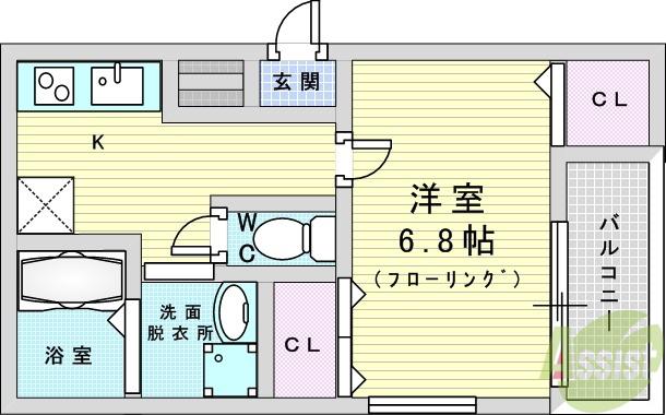フジパレス井高野駅東(1K/2階)の間取り写真