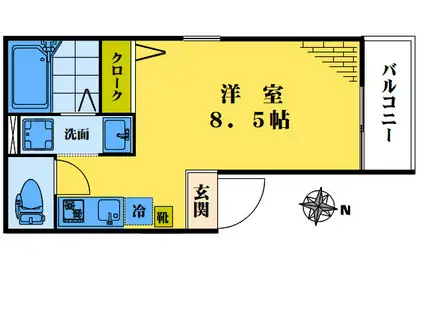 グランシーサー(ワンルーム/2階)の間取り写真