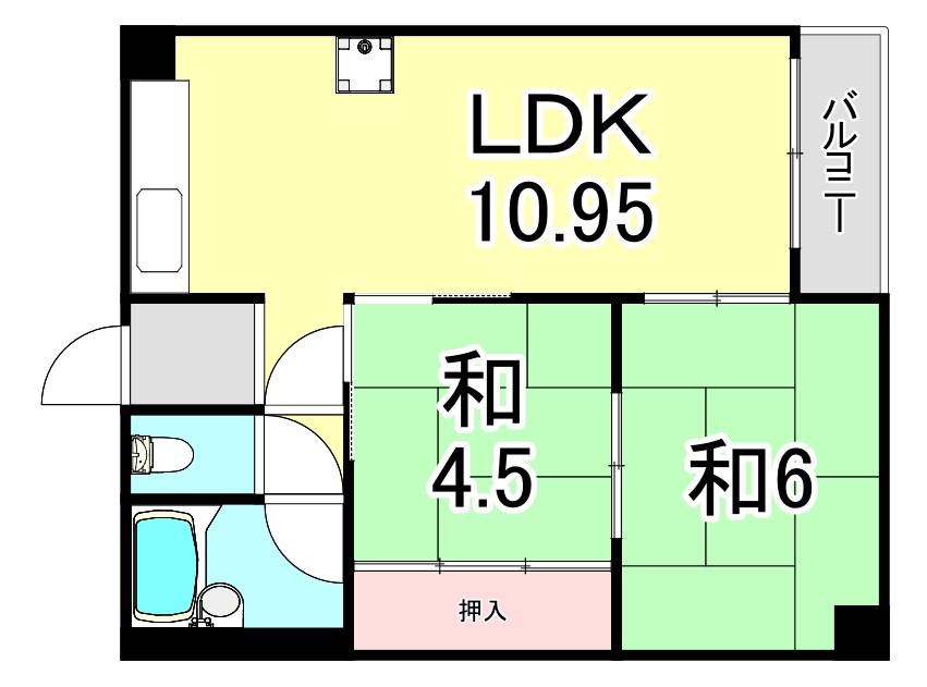 神園ニューハイム(2LDK/1階)の間取り写真