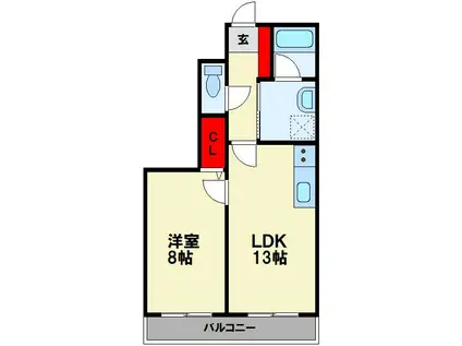ティアラ東町(1LDK/4階)の間取り写真