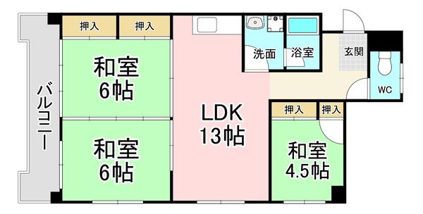 オアシス若園III(3LDK/4階)の間取り写真