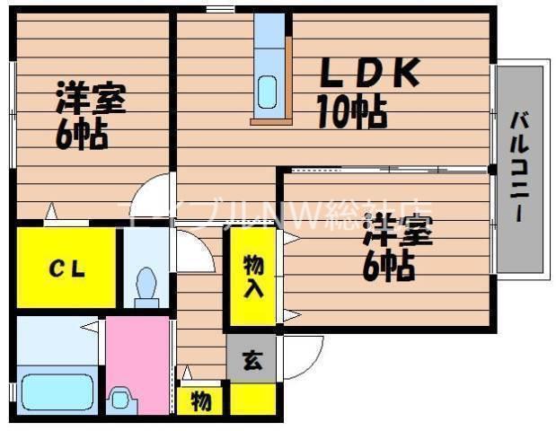 エバーグリーンオークB棟(2LDK/2階)の間取り写真