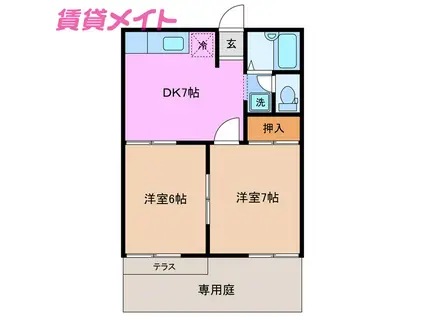 リバーヴィレッジ小古曽 A棟(2DK/1階)の間取り写真