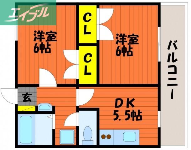 パルフィオーレF(2DK/1階)の間取り写真