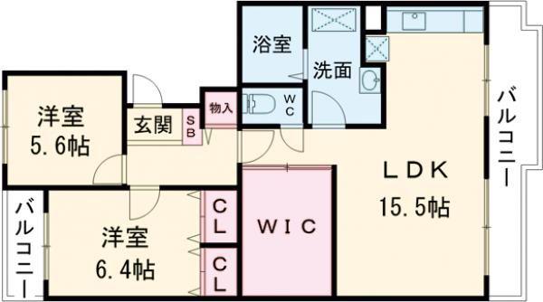 富雄サンパレスII号館(2LDK/2階)の間取り写真
