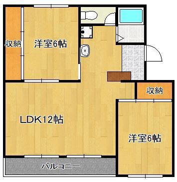 ヴィラナリー中間I 4号棟(2LDK/3階)の間取り写真