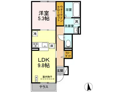 アルモ二ー戸室(1LDK/1階)の間取り写真