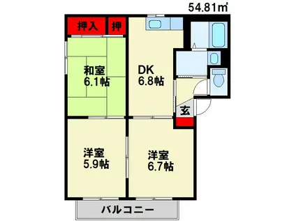 VIDAVALUGE A棟(3DK/2階)の間取り写真