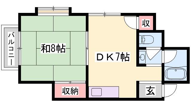 ハイツ高室(1DK/2階)の間取り写真