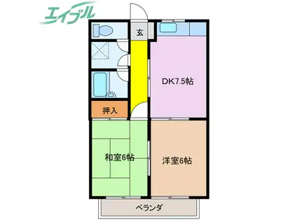 コーポ福井(2DK/2階)の間取り写真