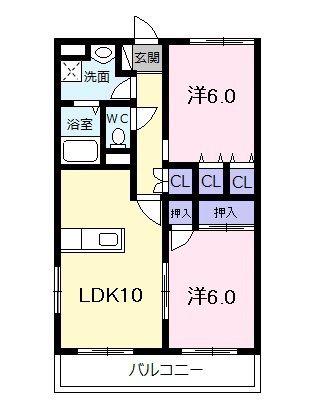 エスポワールM(2LDK/4階)の間取り写真