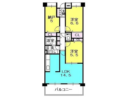 甲子園三番町ハイツ(2SLDK/1階)の間取り写真