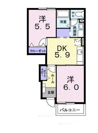 ボヌールあべ(2DK/1階)の間取り写真