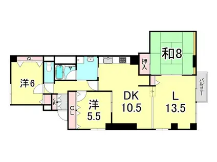グランパレ苦楽園 北棟(3LDK/1階)の間取り写真
