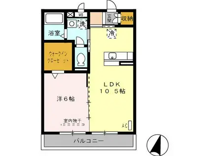 GLICINE花高松(1LDK/2階)の間取り写真