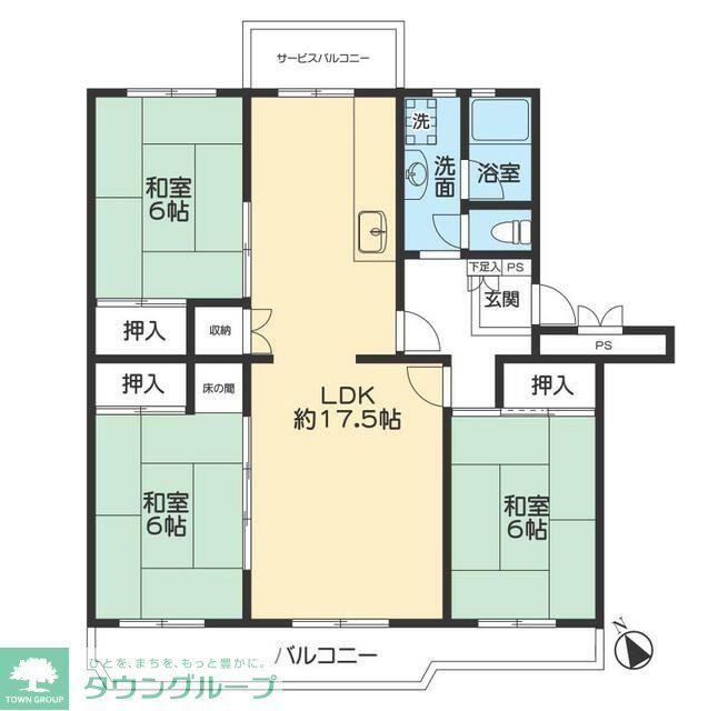 吹上団地 12号棟 1階(3LDK/1階)の間取り写真