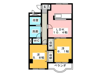 パルスクエアB(2LDK/2階)の間取り写真