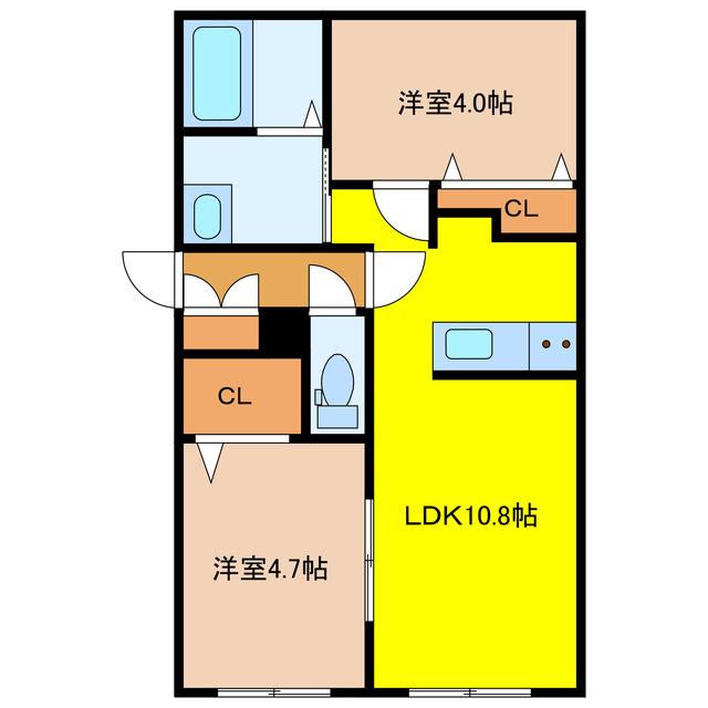 センチュリー日の出(2LDK/2階)の間取り写真