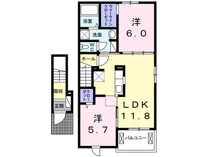 アルカーサII(2LDK/2階)の間取り写真