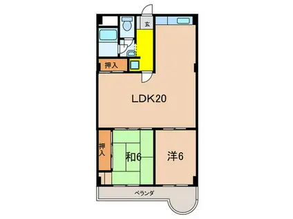 東朋第一マンション(2LDK/6階)の間取り写真