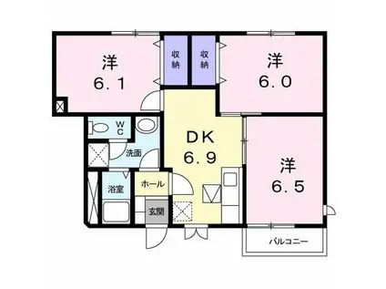 アンソレイエB(3DK/1階)の間取り写真