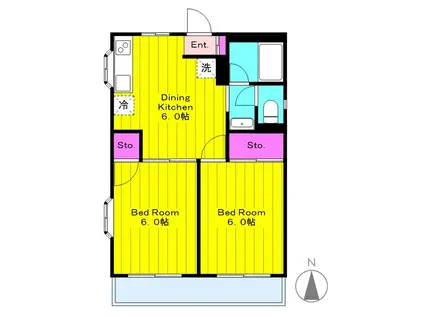 ニュークレセントビルA(2DK/2階)の間取り写真