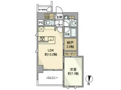 シエリア靱本町(1LDK/15階)の間取り写真