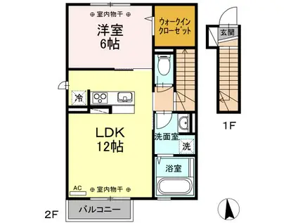アヴァンス柳原 C(1LDK/2階)の間取り写真