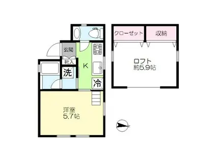 アーバンライフ鵜の木(1K/2階)の間取り写真