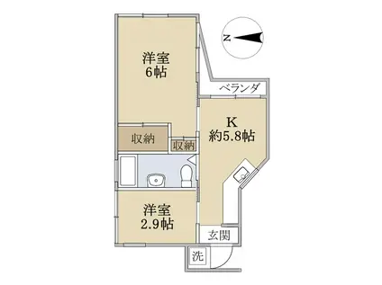 岩渕マンション(2K/4階)の間取り写真