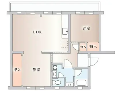 大津ヶ丘団地2号棟 2(2LDK/4階)の間取り写真