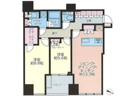プレミストタワー白金高輪(2LDK/20階)の間取り写真