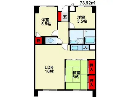 サンパーク木屋瀬II(3LDK/1階)の間取り写真