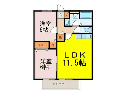 グレシアスコート(2LDK/2階)の間取り写真