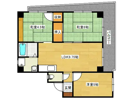 田岡マンション(3LDK/2階)の間取り写真