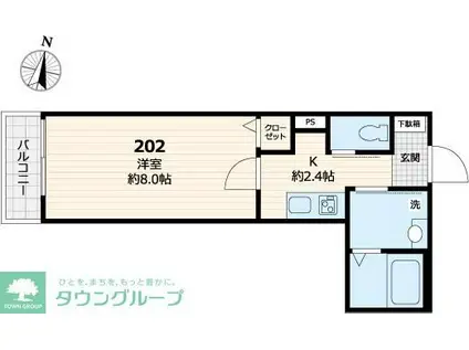 SUNNY CORK(1K/2階)の間取り写真