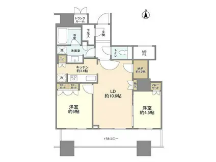 パークタワーグランスカイ(2LDK/14階)の間取り写真